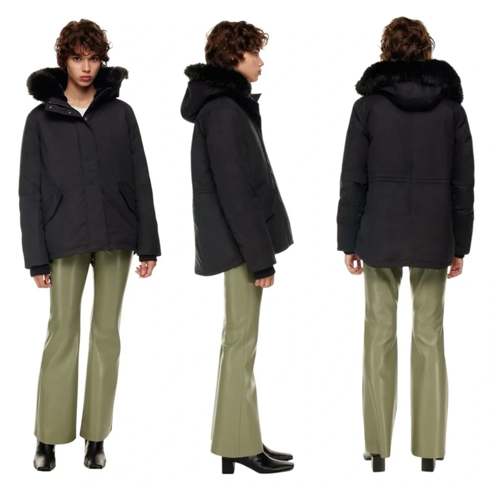 Aritzia Wilfred Mont Blanc Short Parka Goose Down Black Winter Jacket Women’s M - Picture 3 of 17
